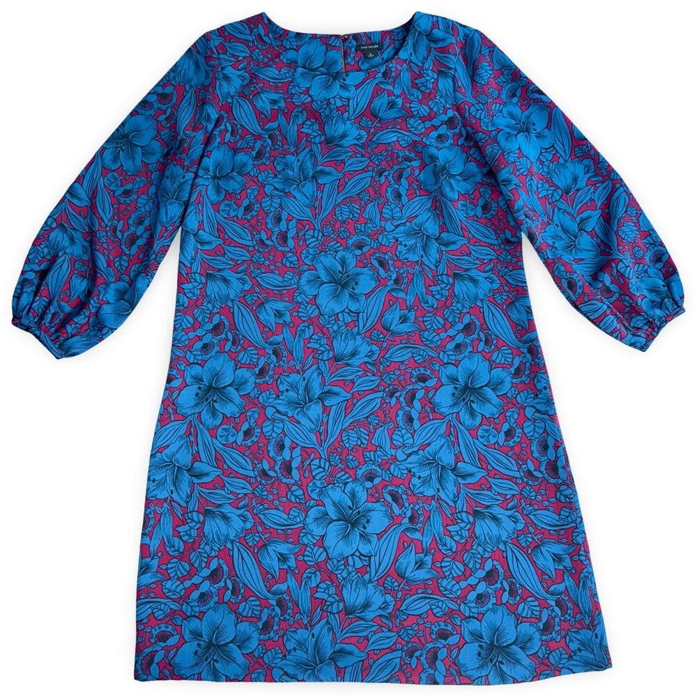 Ann Taylor Floral Shift Dress, Size 6 - Pink/blue - 3/4 sleeve dress
